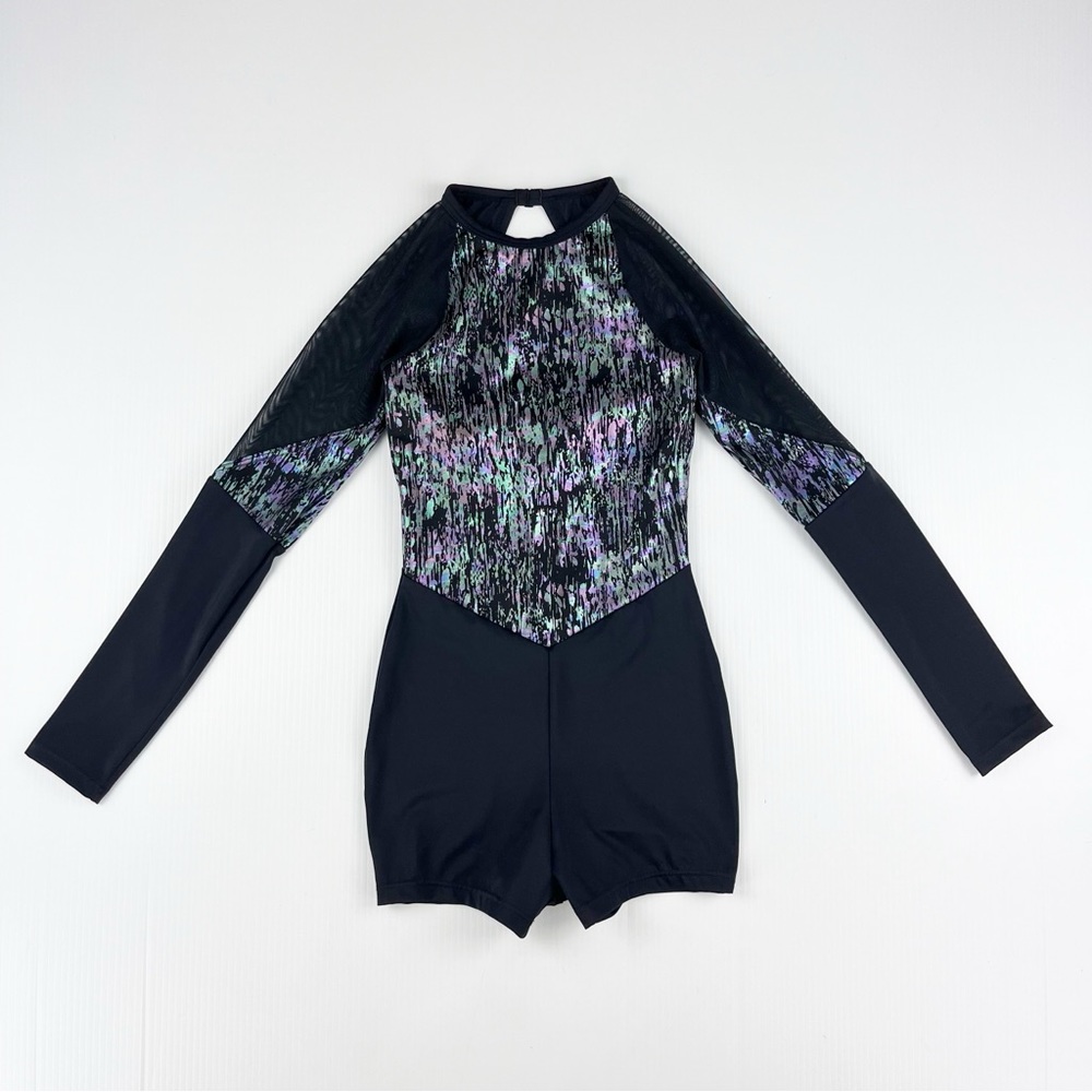 Weissman Showtime Natural Dripped Biketard Mesh Dance Costume Outfit